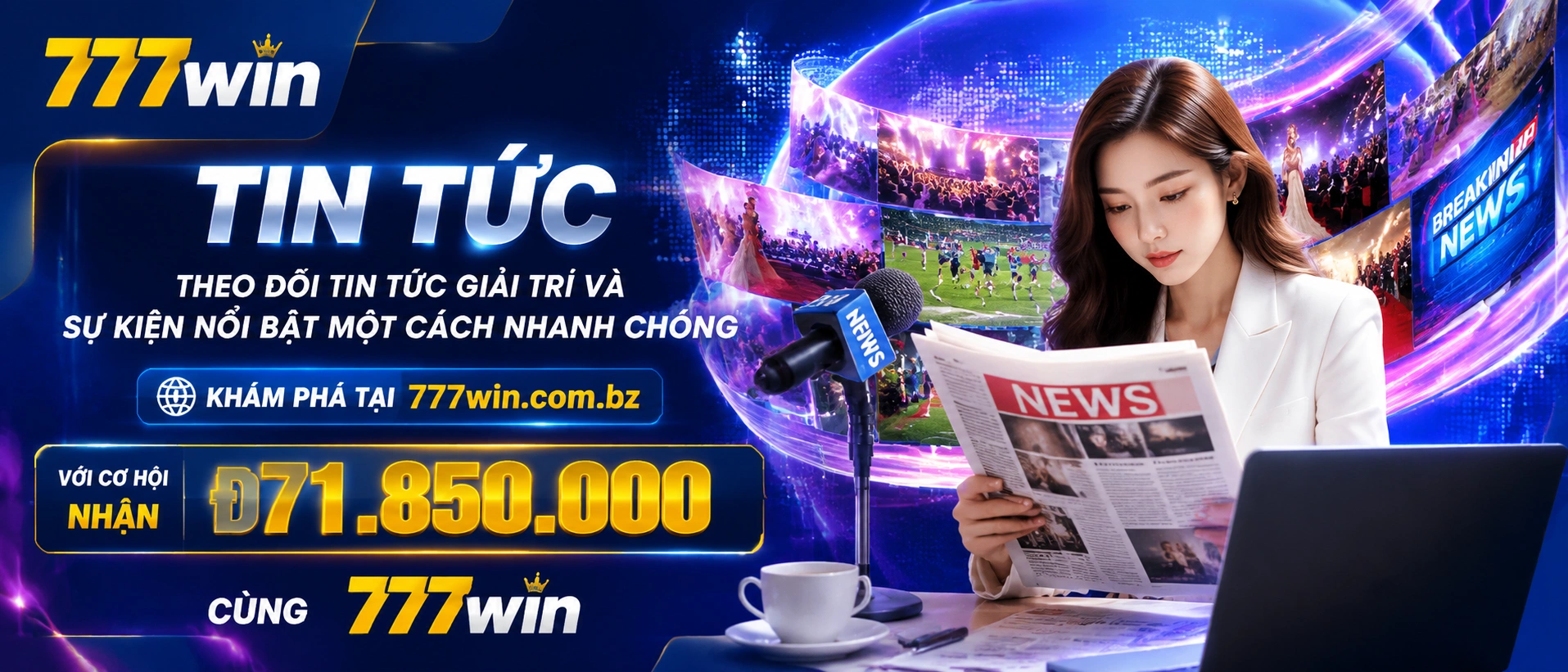 Màn hình điện thoại hiển thị các cập nhật tin tức 777WIN theo dạng card